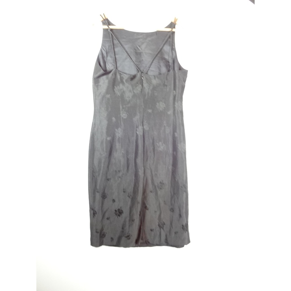 90s Vintage Ann Taylor Sheath Dress Womens 12 Black Silk Linen Floral Cocktail - Picture 2 of 8